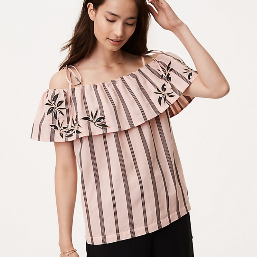 LOFT Orchid Stripe Off The Shoulder Top 446947